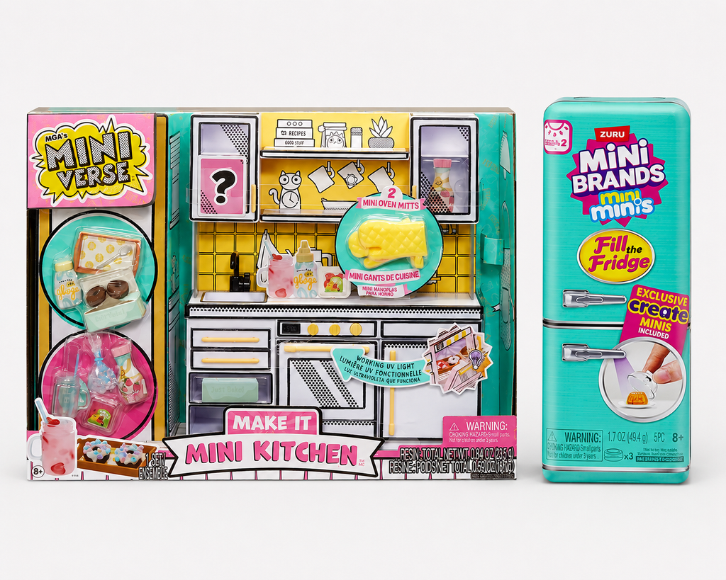 MGA Miniverse Make It Mini Kitchen + ZURU Mini Brands Fill the Fridge Bundle
