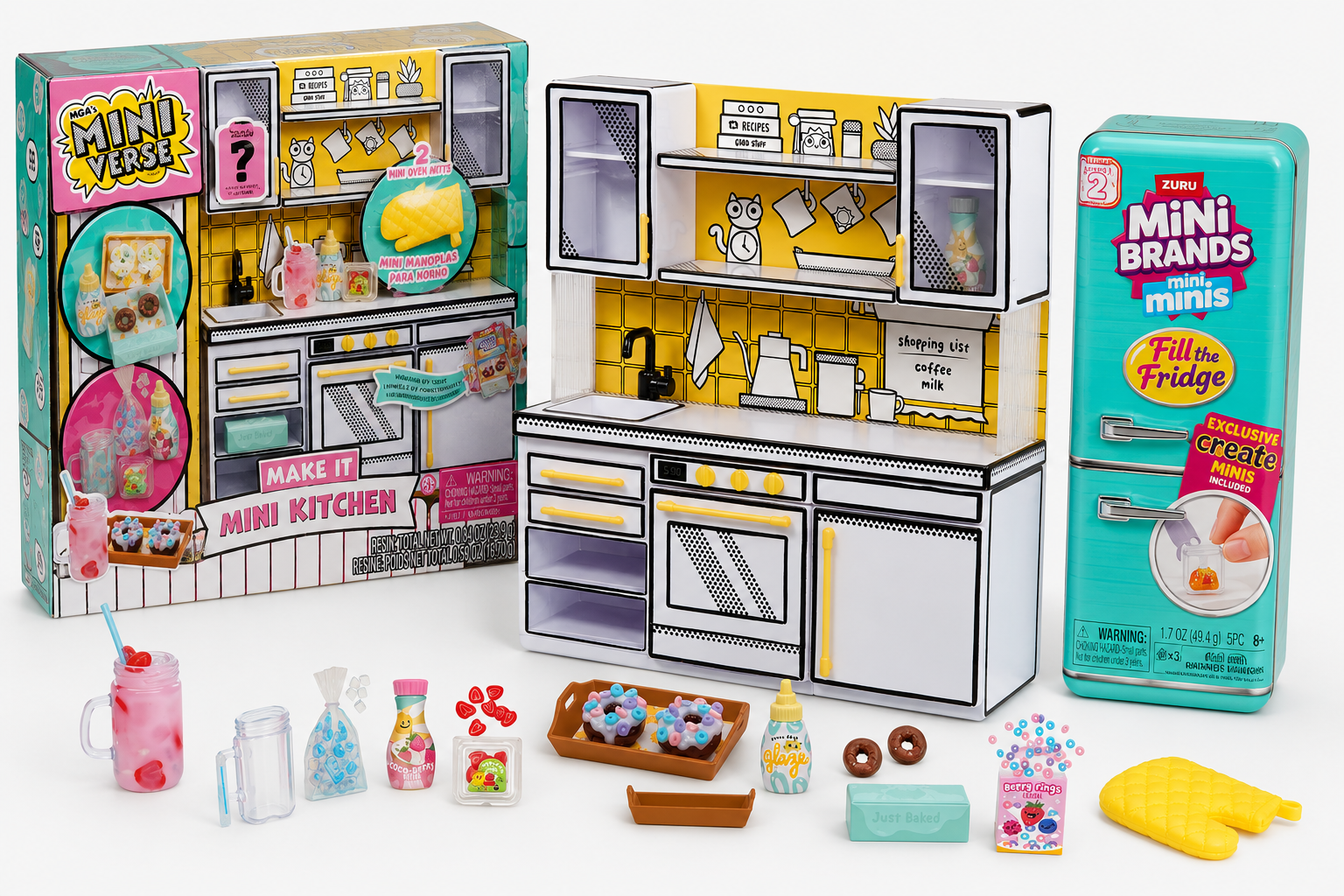 MGA Miniverse Make It Mini Kitchen + ZURU Mini Brands Fill the Fridge Bundle